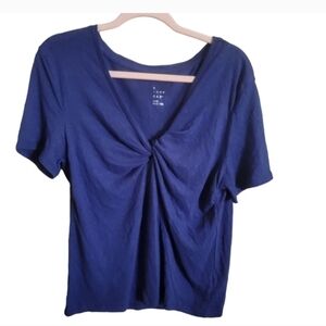 Women's Dark Blue Short Sleeve Linen Blend Blouse - S - A New Day